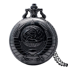 Load image into Gallery viewer, Vintage USSR Soviet Sickle Hammer Style Quartz Pocket Watch Necklace Bronze Pendant Clock CCCP Russia Emblem Communism Top Gifts