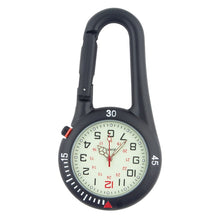 Load image into Gallery viewer, Outdoor Mini Round Dial Arabic Numbers Quartz Analog Clip Carabiner Hook Watch pocket watch Strong luminous