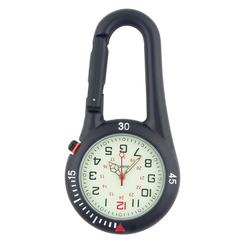 Outdoor Mini Round Dial Arabic Numbers Quartz Analog Clip Carabiner Hook Watch pocket watch Strong luminous