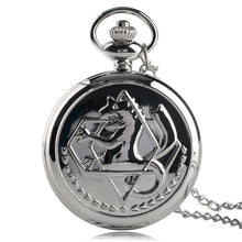 Load image into Gallery viewer, 2019 Silver/Bronze Tone Fullmetal Alchemist Pocket Watch Cosplay Edward Elric Anime Design Boys Pendant Necklace Chain Best Gift