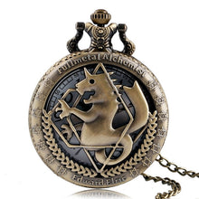 Load image into Gallery viewer, 2019 Silver/Bronze Tone Fullmetal Alchemist Pocket Watch Cosplay Edward Elric Anime Design Boys Pendant Necklace Chain Best Gift