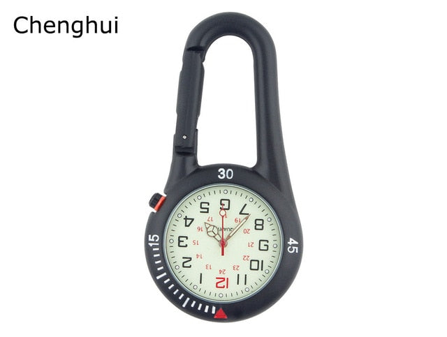 Outdoor Mini Round Dial Arabic Numbers Quartz Analog Clip Carabiner Hook Watch pocket watch Strong luminous